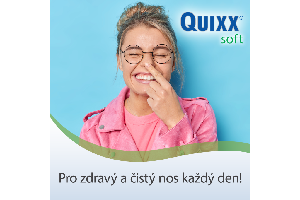 Happy woman touching her nose